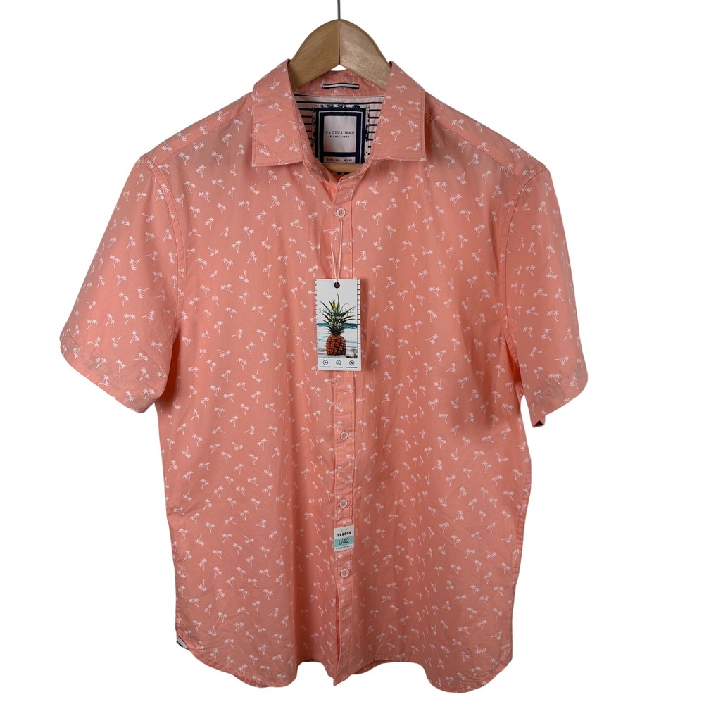 NWT Cactus Man Button-Down Shirt Men's L Coral‎ Palm Tree Print Cotton Tropical